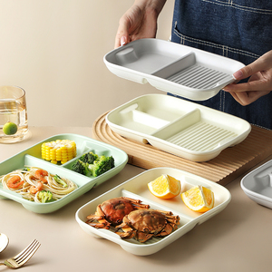 ins韩国奶油色分格餐盘陶瓷一人食儿童餐具家用减脂早餐分隔盘子