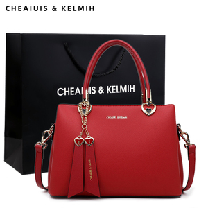 CHEAIUIS&KELMIH红色新娘包包女2024新款大容量真皮结婚包手提包