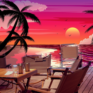 东南亚度假风椰树海滩墙纸夕阳红霞棕榈树壁纸泰国菜餐厅背景墙布