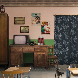 复古怀旧8090年代童年墙纸农村直播背景民国风餐厅烧烤火锅店壁纸