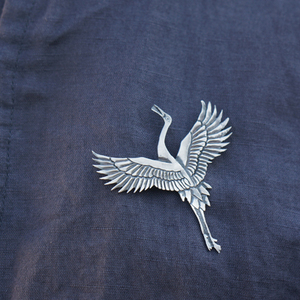 [溪山手作]手工纯银錾刻瑞鹤丹顶鹤胸针别针丝巾扣领扣配饰