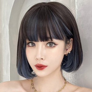 假发短发女夏季酷短款减龄仿真波波头自然学生蓝色化疗后女士网红