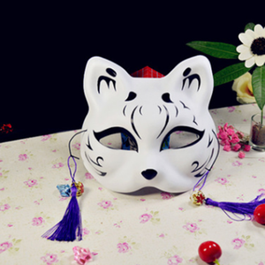 彩绘猫面具抖音同款流苏狐狸酷男士女性手绘cos萝莉舞台蓝色猫妖