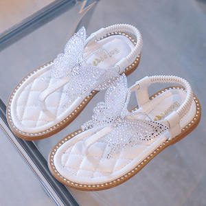 儿童凉鞋夏季款2022新款女童洋气夹趾公主鞋蝴蝶结水钻凉拖小女孩