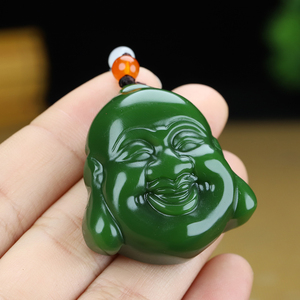 新疆和田玉碧玉笑佛弥勒佛挂件吊坠男女佛公佛头玉佩玉牌玉坠项链