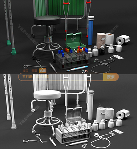 听诊器注射器拐杖采血管医疗药箱瓶药片3DMAX模型犀牛C4Dmaya素材