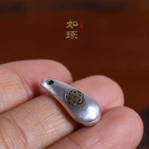 如琢 99足银嵌黄铜六道藏传文玩卡子 diy佛珠手串侧挂卡子