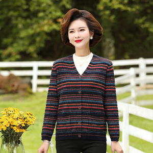 中年妈妈春装羊毛衫对襟衫针织开衫50一60岁中老年女上衣毛衣外套