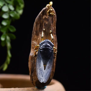 定制天然翡翠a货18k金沉香木镶嵌知了吊坠挂件正品男女款玉石精品