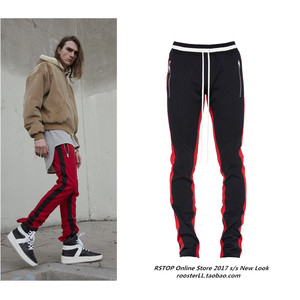 fog第五季复古运动裤撞色三条扛内侧拉链修身休闲红色卫裤男女gd