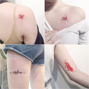 红色彼岸花纹身贴防水女持久仿真锁骨图案曼珠沙华地狱花文身贴纸