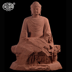 卢舍那天佛像然红砂岩手工艺石雕龙门石窟风格收藏品桌面摆件
