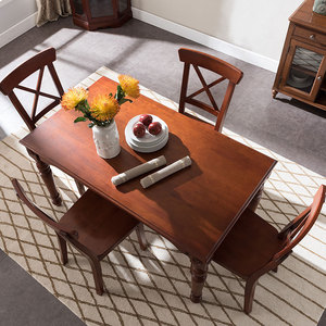 实木桌子餐桌椅美式饭桌长方形四人桌洽谈桌家用小户型餐桌椅组合
