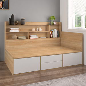 定制实木高箱储物多功能床气动带书架侧边柜子现代简约收纳小户型