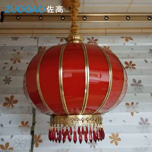 新中式全铜大红灯笼 室内阳台红灯笼吊灯 春节新年元旦大灯笼玻璃