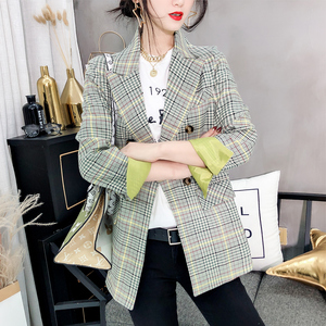 网红格子西装外套女2020春秋季新款韩版英伦休闲格纹西服气质上衣
