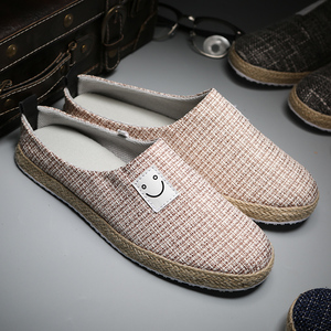 夏天忛布凡布小花园布鞋天蓝笑脸印花ins平底圆头老兆京套脚男人