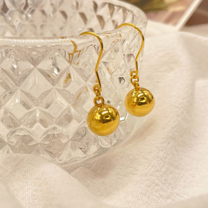 黄金耳钉女5g圆球耳饰999足金光面圆珠硬金有求必应耳环送女友