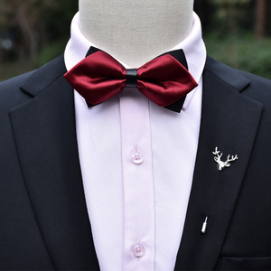 男士蝴蝶节伴郎新郎衬衫领结婚礼酒红色西装高档英伦纯黑个性时尚