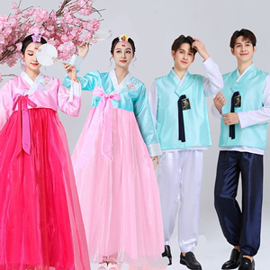新款韩服韩国刺绣花婚庆礼服朝鲜民族女士套装阿里郎舞蹈服男古装