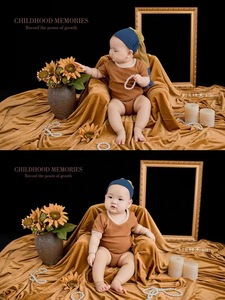 儿童摄影新款百天周岁珍珠少女主题服装复古油画婴儿拍照热卖服饰