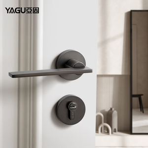 亚固门锁室内家用通用型卧室静音房间黑色简约分体美式实木磁吸锁