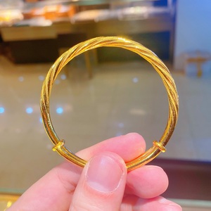 足金9999 2022新款手镯 纯黄金 麻花纹路推拉手镯 可调节