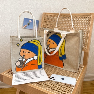 涂鸦手提袋亚麻布袋子麻袋diy绘画帆布袋小号手绘填色环保儿童