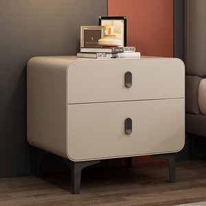 轻奢实木床头柜创意简约现代窄边圆形2023新款小型奶油风收纳储物