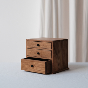 日常选物 缅甸柚木迷你三层抽屉小盒
