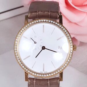 环球 piaget伯爵altiplano玫瑰金镶钻白色机械女表  g0a39107