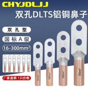 双孔铝铜鼻子DLTS-16/25/3507095120/300平方A级铜铝过渡接线端子