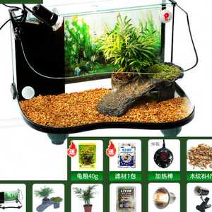 弧形鱼龟混养缸大型水陆缸玻璃鱼缸养乌龟专用家用一体混养生态o