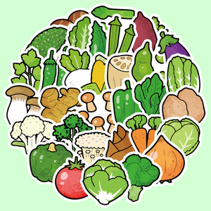 40张绿色蔬菜手账贴纸装饰小图案卡通风格手绘水果系列食物手帐素材