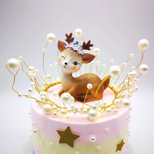 梅花鹿蛋糕装饰摆件甜品台布置小鹿皇冠主题创意唯美少女心装扮