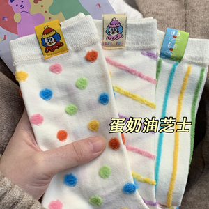 马戏团系列袜子女秋冬季韩版潮流设计彩色圆点条纹可爱搞怪中筒袜