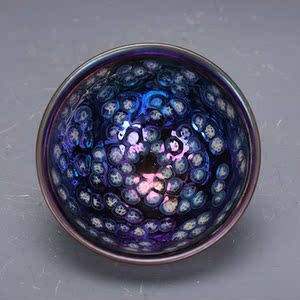 宋福建窑七彩蓝光曜变天目茶碗建盏仿出土文物古瓷器古玩古董收藏