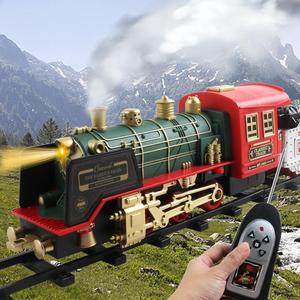 遥控冒烟轨道车玩具充电儿童蒸汽圣诞火车模型仿真男孩汽车新品