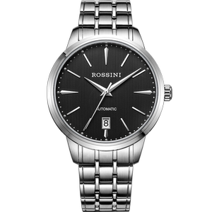 罗西尼手表男正品精钢日历自动机械表防水简约休闲钢带男表515709