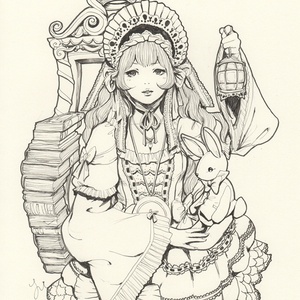 洛丽塔复古华丽线稿 上色绘画参考 哥特服装设计速写临摹动漫素材