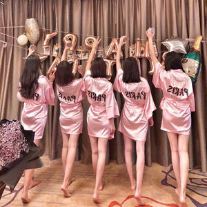 维多利亚睡衣高端烫钻酒吧派对闺蜜冰丝聚会趴体走秀款性感睡袍女