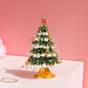 珐琅工艺礼品雪花圣诞小摆件镶钻圣诞树首饰盒雪人圣诞老人装饰品