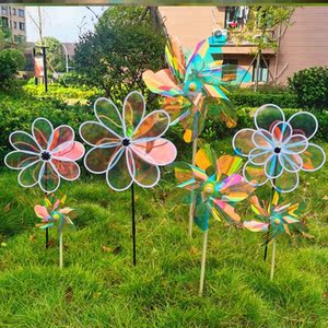 透明风车花园摆件结婚礼道具炫彩幼儿园布置装饰户外旋转庭院旋转
