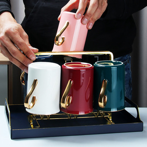 高级感家用轻奢马克杯陶瓷客厅喝水茶杯子家庭6只套装彩色高颜值
