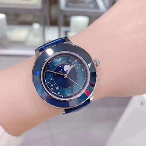 施华奥地利水晶登月纪念款蓝色星空三眼女男手表5516305