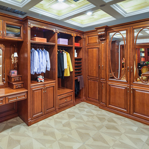 全屋定制实木衣柜美式简欧现代轻奢大衣橱卧室原木家具组合衣帽间