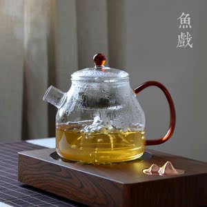 促销美的生活鱼戏耐热玻璃蒸单壶蒸汽茶壶煮茶器电陶炉花茶黑茶家