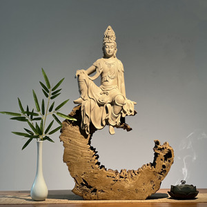新中式佛像水月自在观音菩萨禅意供奉摆件玄关茶室客厅博古架装饰