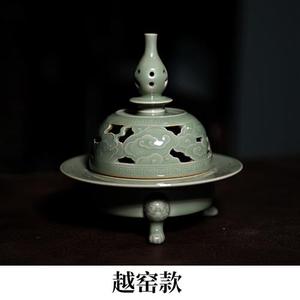 龙泉青瓷香炉 仿古兽首香薰炉龙泉青瓷越窑秘色釉三足云纹香炉居