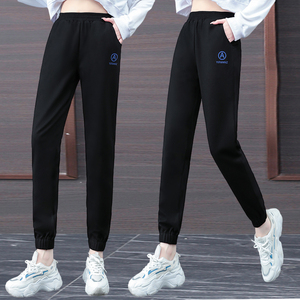 黑色运动裤女春秋宽松束脚哈伦裤中腰增高显瘦薄款休闲九分裤新款